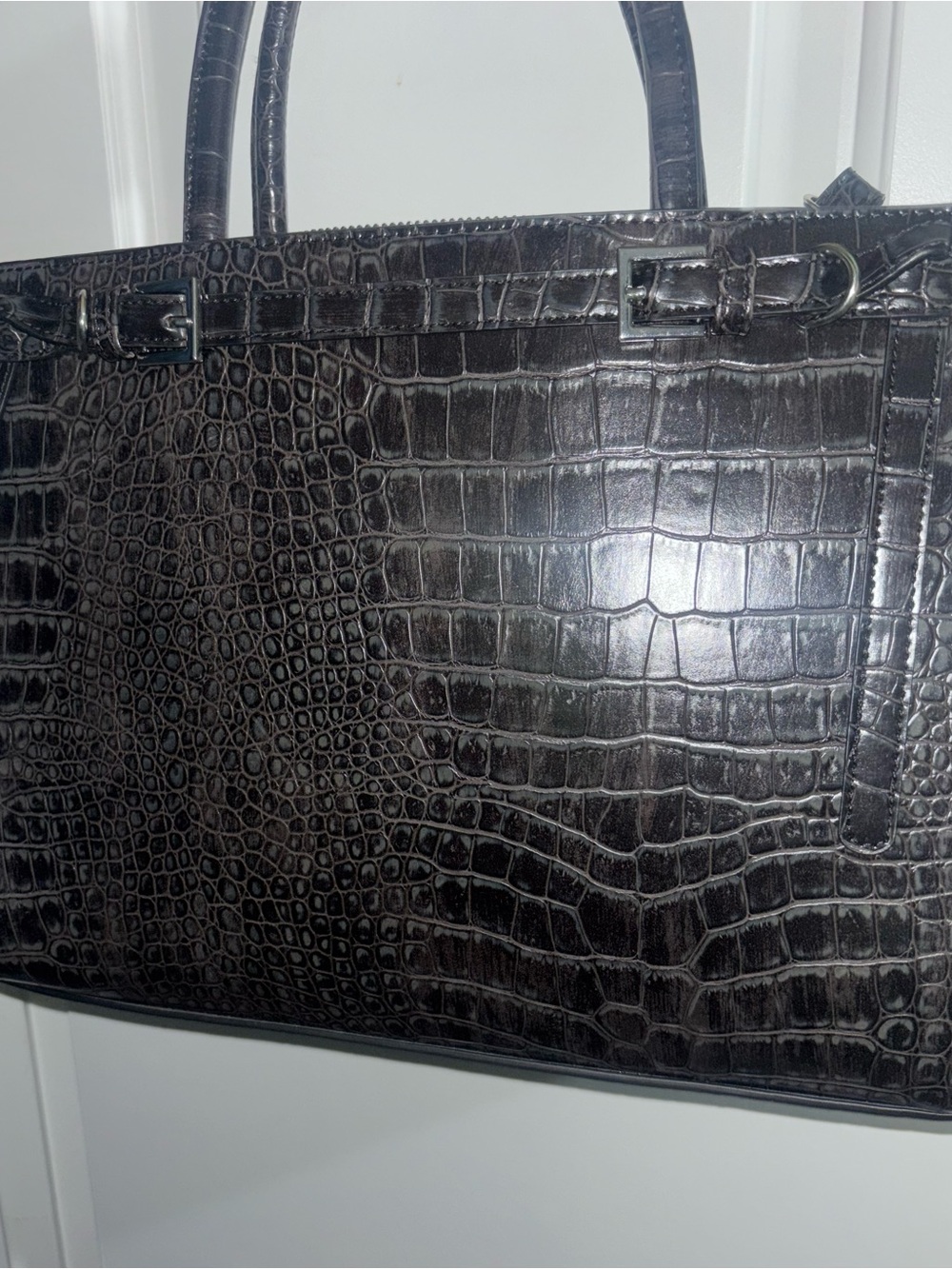 Bershka Croc Tote Bag - Dark Brown